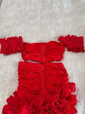 Threads & Trends Red Mini Dress with Ruffle Details
